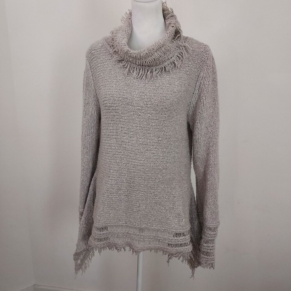 Christopher Fischer Wool Blend Cowl Neck Long Sleeve Fringe Sweater Size Small